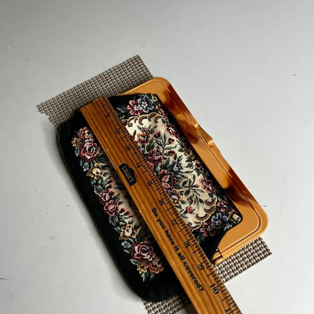 Vintage Floral Tapestry Clutch Bag Faux Tortoiseshell Lucite Frame Hong Kong